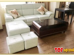 Hình ảnh Ghế sofa văng da 3 chỗ hiện đại có kèm đôn lớn SofTop-0253