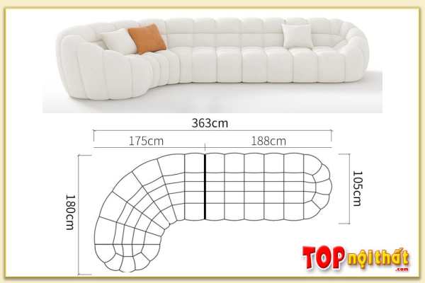 Hình ảnh Kích thước mẫu ghế sofa văng bọc nỉ đẹp SofTop-0677
