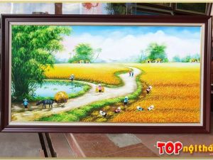 Hình ảnh Tranh vẽ sơn dầu đẹp cánh đồng lúa chín TraSdTop-0326