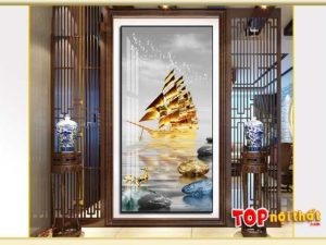Tranh tráng gương thuyền vàng tài lộc ở phòng khách TraTop-3240