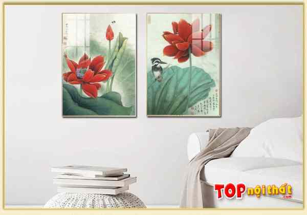 Tranh Canvas hoa sen đỏ treo tường 2 tấm phòng ngủ TraTop-3543