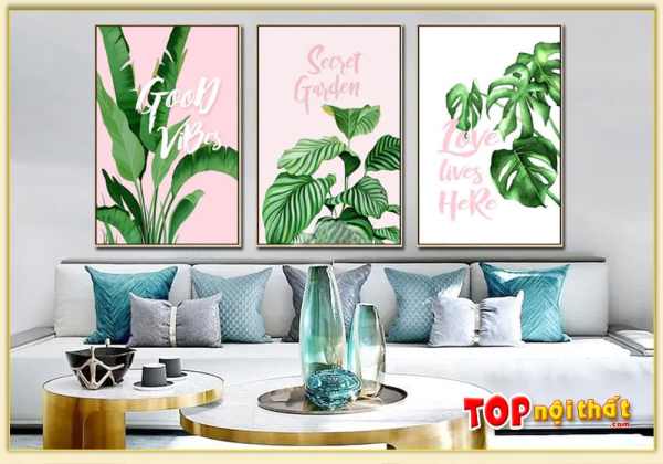 Mẫu tranh Canvas lá cây nhiệt đới đẹp cho phòng khách TraTop-3612