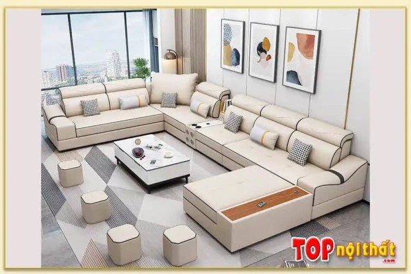 Sofa da góc phòng khách rộng chữ U SofTop-0708