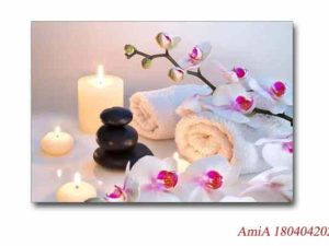 Tranh treo tường hình ảnh các sản phẩm Spa khăn, đá, nến, hoa lan AmiA 1804042024