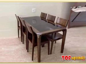 Hình ảnh Bộ bàn ăn đẹp mặt kính đen 6 ghế gỗ sồi BGATop-0041C