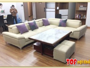 Hình ảnh Mẫu sofa góc vuông chất liệu da đẹp sang trọng SofTop-0559