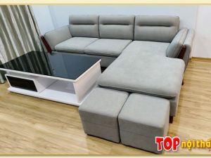 Hình ảnh Mẫu sofa nỉ góc chữ L tay đệm gỗ tự nhiên đẹp SofTop-0574