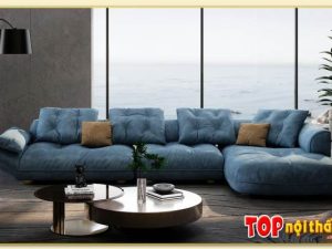 Hình ảnh Mẫu sofa phòng khách bọc vải nỉ màu xanh SofTop-0619