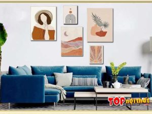 Mẫu khung tranh Canvas 5 tấm nghệ thuật treo trên ghế sofa TraTop-3588