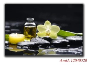 Tranh treo tường Spa AmiA 1204052024 chai tinh dầu và hoa lan trên nền nước đá hiện đại đẹp